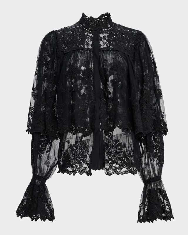 Kaylor Layered Embroidered Mesh Blouse